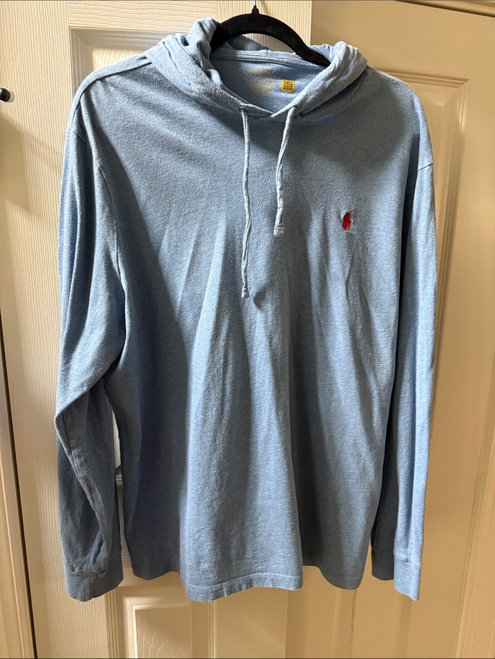 Polo Ralph Lauren Light Blue Hooded Long-Sleeve Shirt - Red Logo